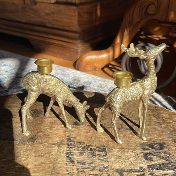 COPY - Pr. of Vintage Solid Brass Deer Figurines, Deer Figurines, Reindeer Figu… - Picture 3 of 6